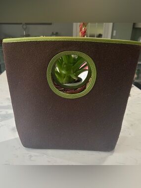 Kate Spade New York Brown Wool Tote Bag Leather Green Trim & Paisley Interio
